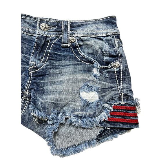 Miss Me American Flag Shorts Stars Stripes Sequin Crystals Cut Offs Sz 26 Bling - Picture 11 of 15